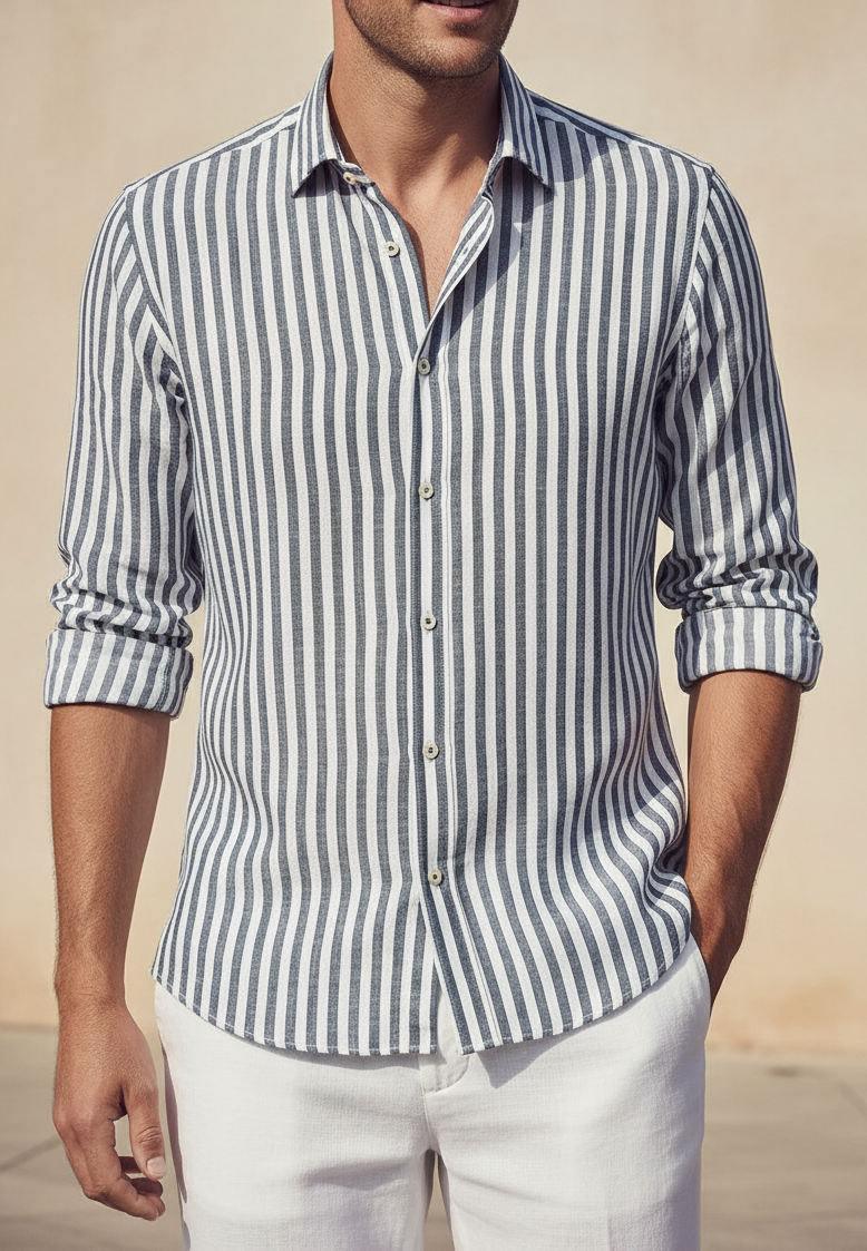 SAND State Soft Striped Linen Shirt - Royal Blue