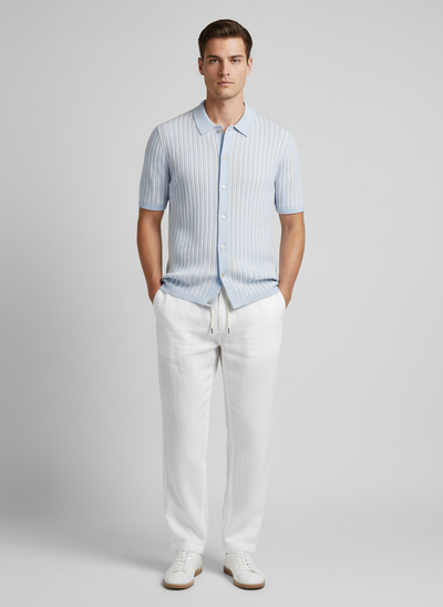 STENSTRÖMS Knitted SS Collared Shirt - Light Blue