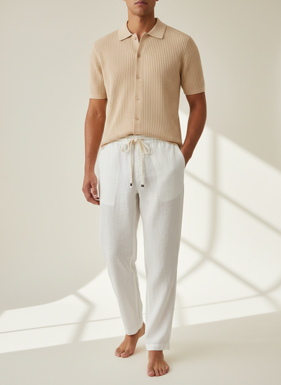 STENSTRÖMS Knitted SS Collared Shirt - Champagne