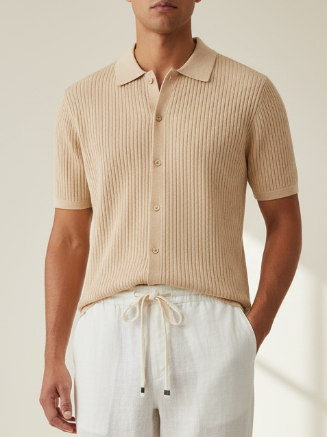 STENSTRÖMS Knitted SS Collared Shirt - Champagne