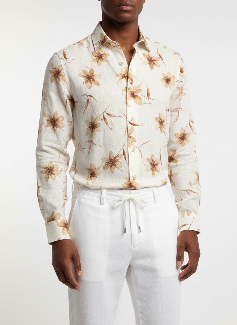 STENSTRÖMS Linen Shirt Floral - Yellow