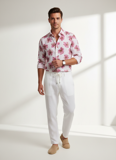 STENSTRÖMS Linen Shirt Floral - Purple