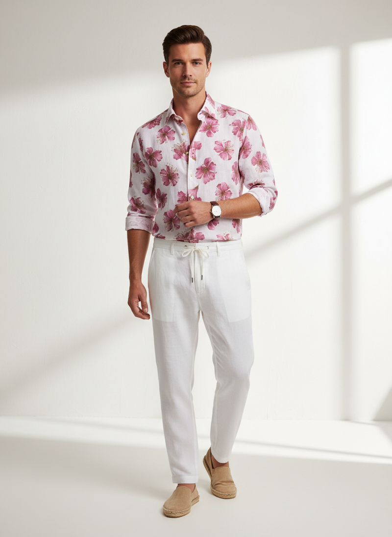 STENSTRÖMS Linen Shirt Floral - Purple