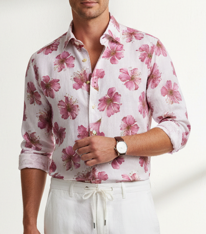 STENSTRÖMS Linen Shirt Floral - Purple