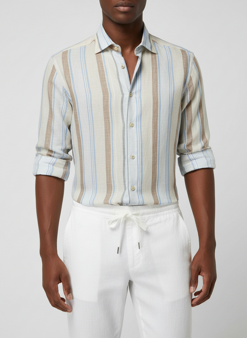 STENSTRÖMS Linen Shirt Striped - Beige