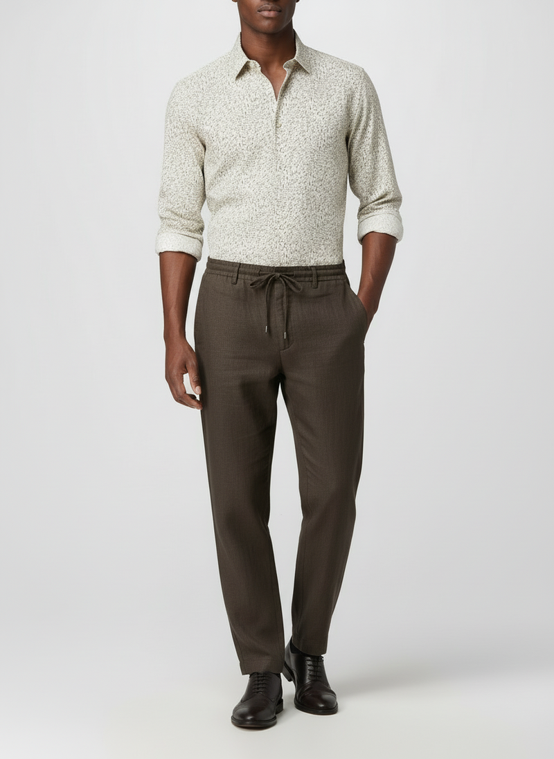 SAND State Soft Linen/Cotton Patterned Shirt - Beige