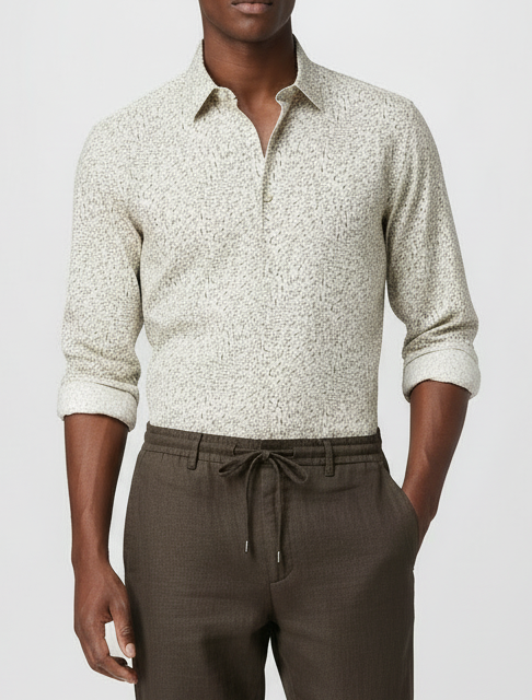 SAND State Soft Linen/Cotton Patterned Shirt - Beige