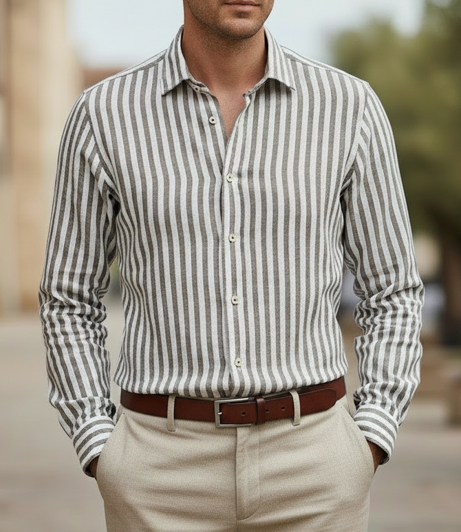 SAND State Soft Striped Linen Shirt - Brown