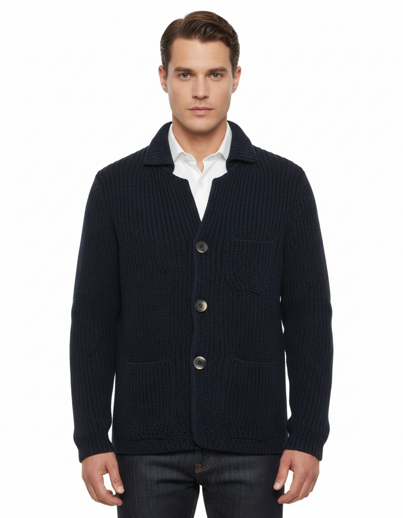 SAND Dean Buttoned Cardigan | Navy