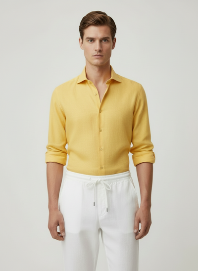 STENSTRÖMS Slimline Linen Shirt - Yellow