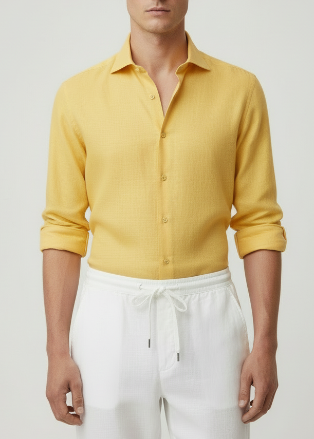 STENSTRÖMS Slimline Linen Shirt - Yellow