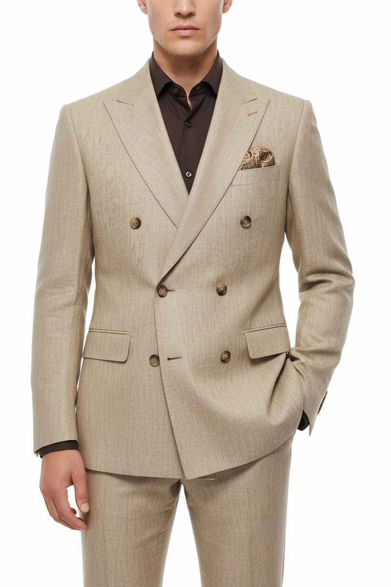 SAND Star-Brandon Linen DB Suit - Khaki