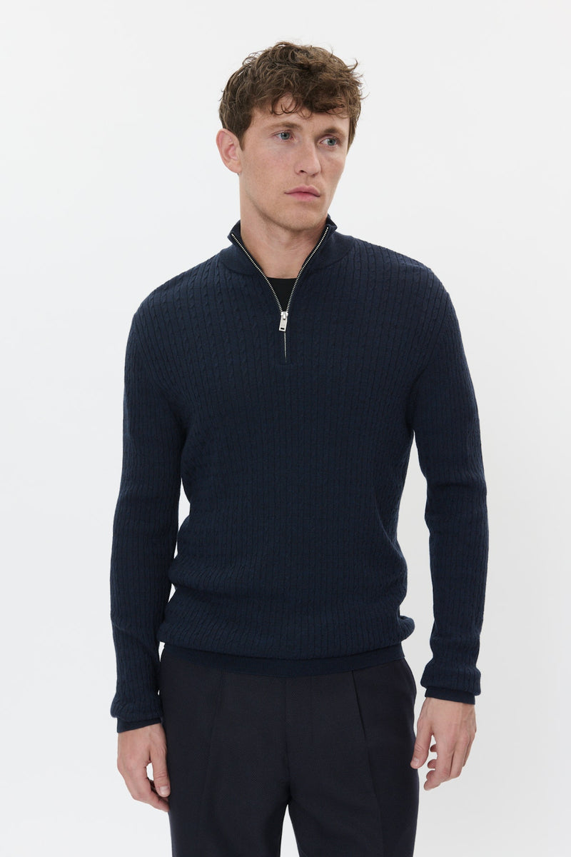 Matinique MAmason Merino Cable Half Zip - Dark Navy