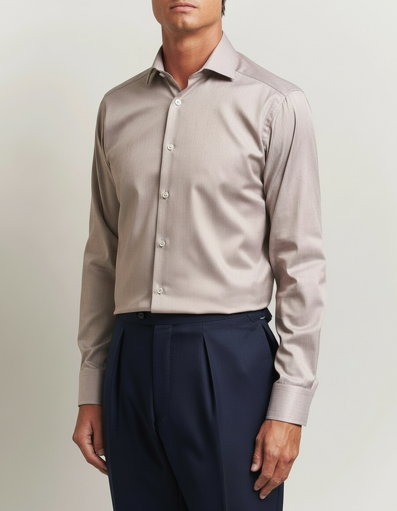 ETON Twill Paspoal Shirt - Beige