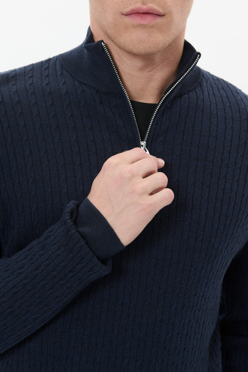 Matinique MAmason Merino Cable Half Zip - Dark Navy